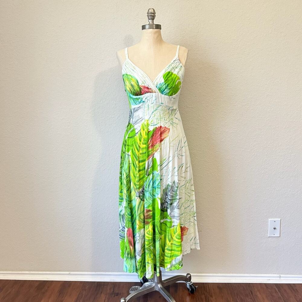 JAMS WORLD Dress Green Tropical Palm Leaf Wailua Hawaiian Sundress